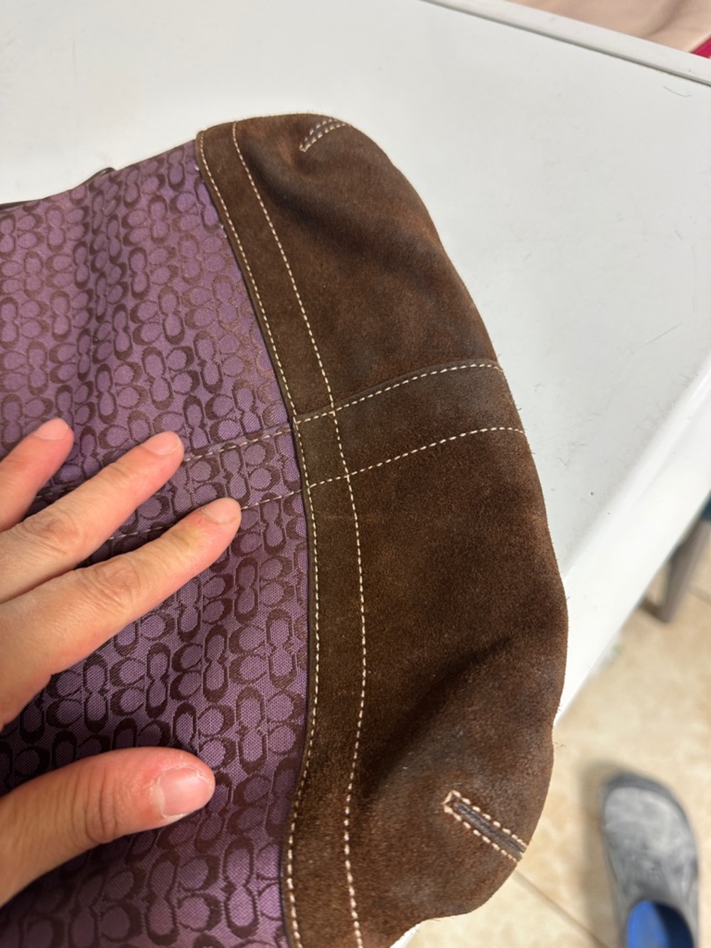 Coach Purple Signature Jacquard & Brown Suede Hobo with Tassel - Picture 8 of 13